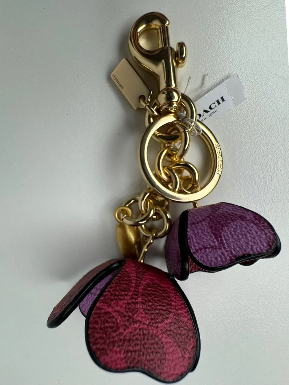 Coach Signature C Pink And Purple Gold Fob Charm Keychain NWT - Picture 7 of 14
